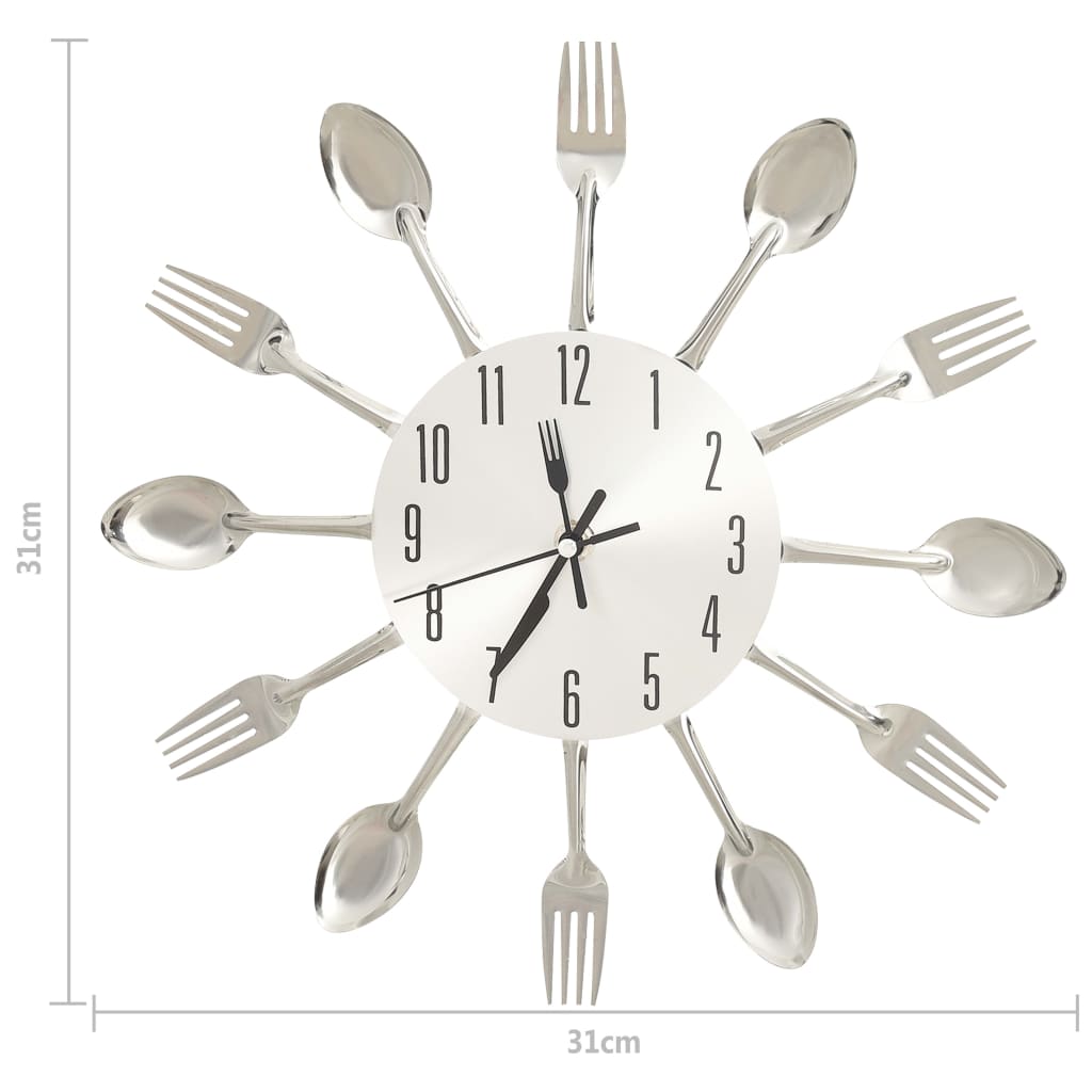 Ceas de perete model lingură/furculiță argintiu 31 cm aluminiu - Lando