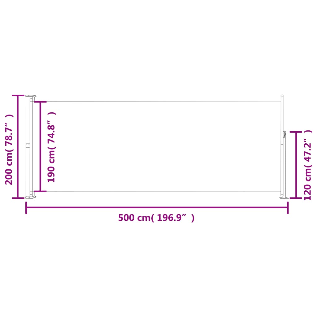 Copertină laterală retractabilă de terasă, negru, 200 x 500 cm - Lando