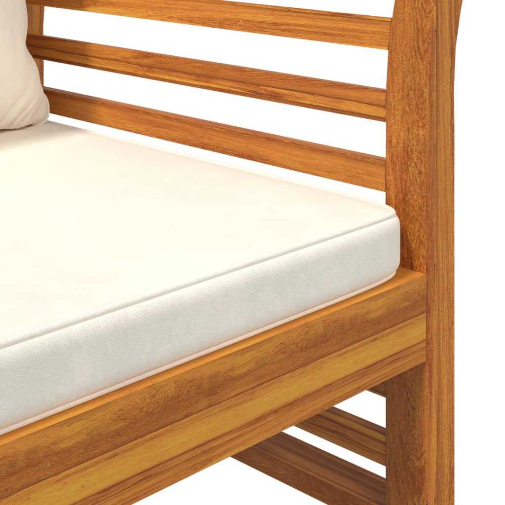 Banchetă canapea cu perne alb crem, lemn masiv de acacia - Lando