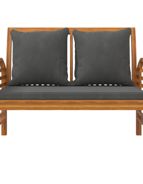 Загрузите изображение в средство просмотра галереи, Banchetă canapea cu perne gri închis, lemn masiv de acacia - Lando
