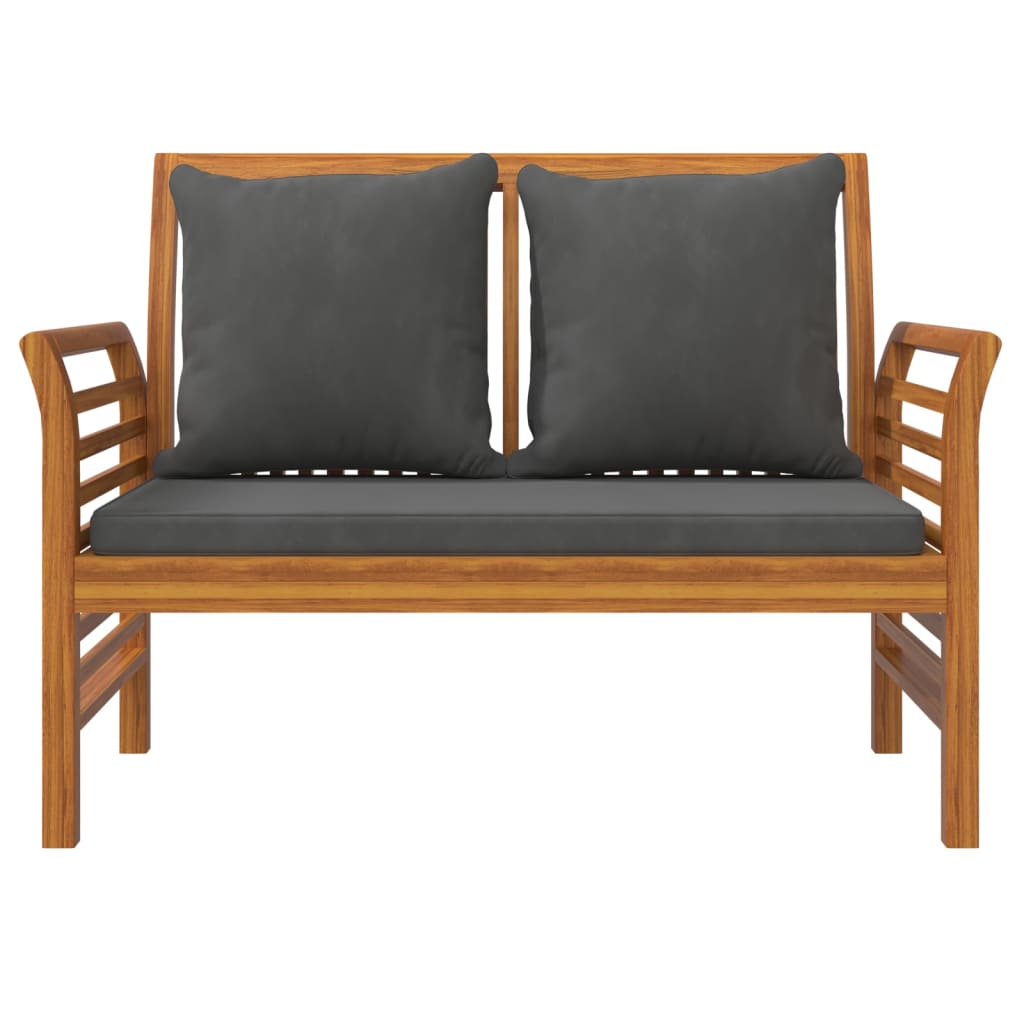Banchetă canapea cu perne gri închis, lemn masiv de acacia - Lando
