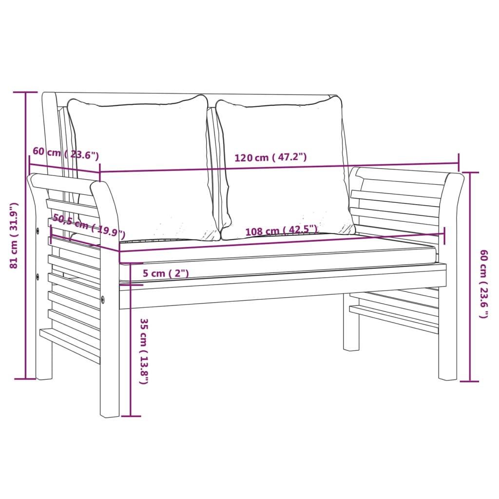 Set mobilier grădină cu perne alb crem, 2 piese, lemn masiv - Lando