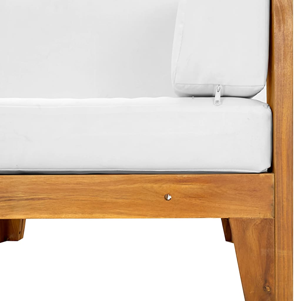 Canapea colțar modulară cu perne alb crem, lemn masiv de acacia - Lando