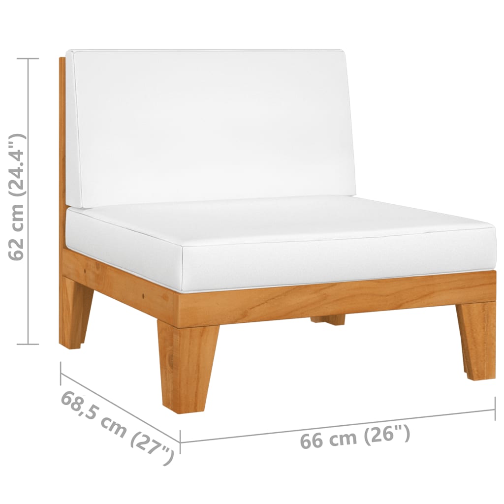 Canapea de mijloc modulară, perne alb crem, lemn masiv acacia - Lando
