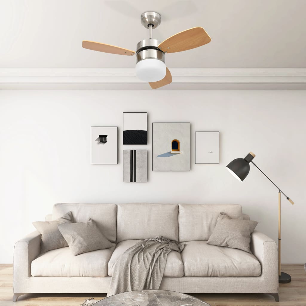 Ventilator tavan cu iluminare/telecomandă, maro deschis, 76 cm Lando - Lando
