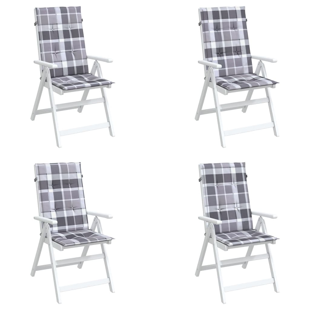 Perne scaun spătar înalt, 4 buc. gri carouri 120x50x3 cm textil Lando - Lando