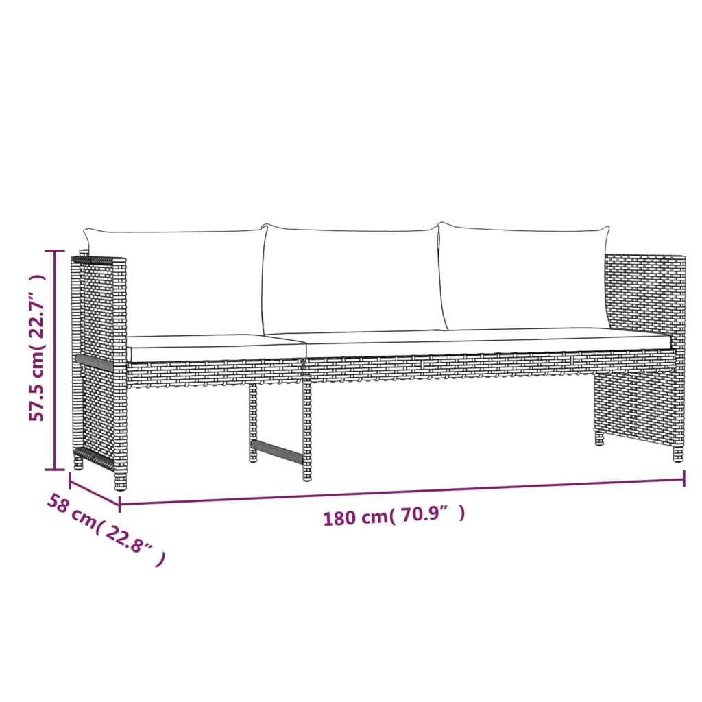 Set mobilier de grădină cu perne, 6 piese, gri, poliratan - Lando