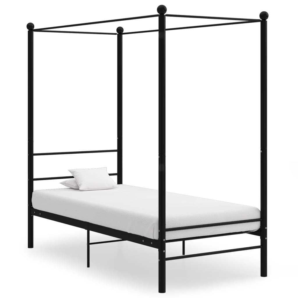 Cadru de pat cu baldachin, negru, 90x200 cm, metal - Lando