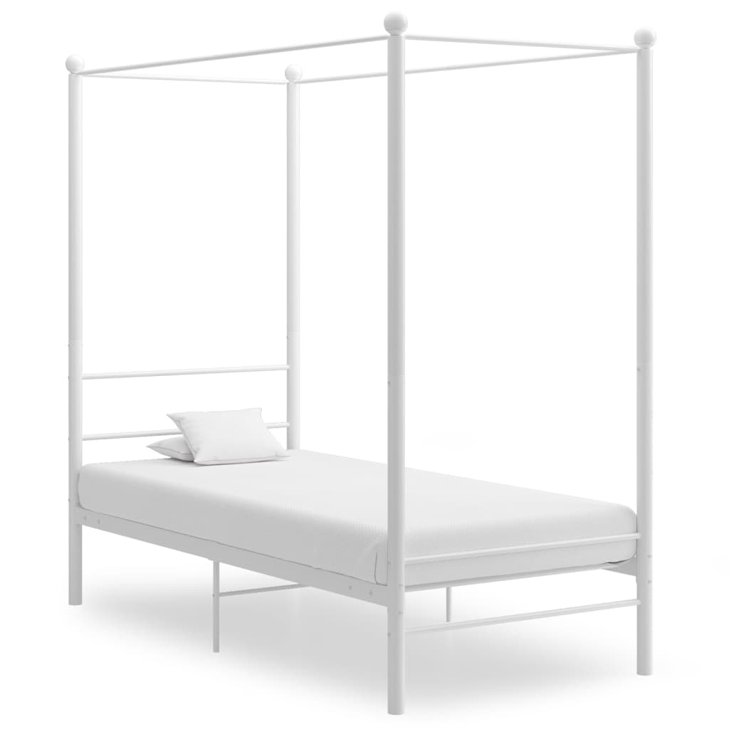 Cadru de pat cu baldachin, alb, 90x200 cm, metal - Lando