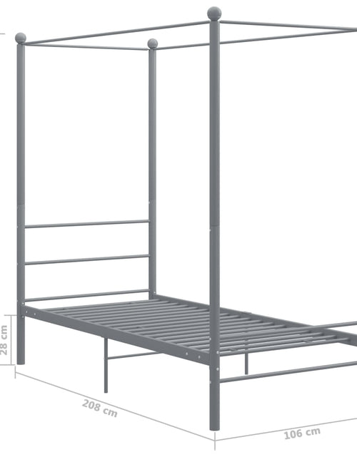 Încărcați imaginea în vizualizatorul Galerie, Cadru de pat cu baldachin, gri, 90x200 cm, metal - Lando

