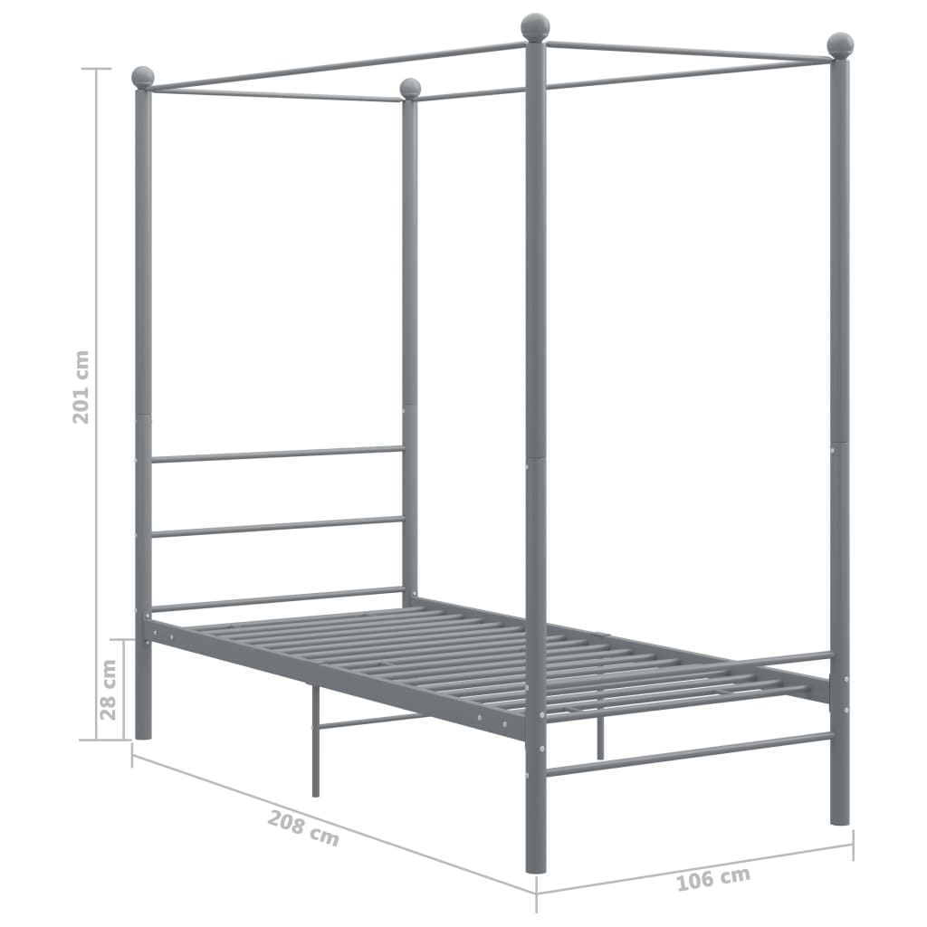 Cadru de pat cu baldachin, gri, 90x200 cm, metal - Lando