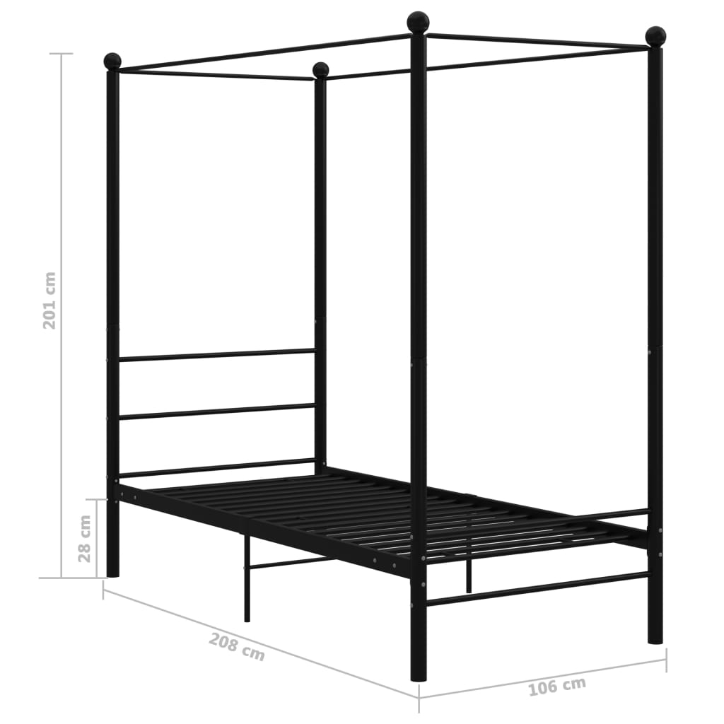Cadru de pat cu baldachin, negru, 100x200 cm, metal - Lando
