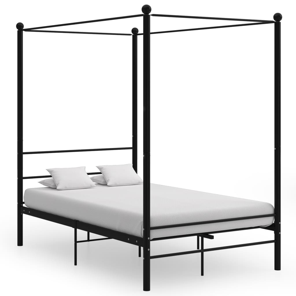 Cadru de pat cu baldachin, negru, 120x200 cm, metal - Lando