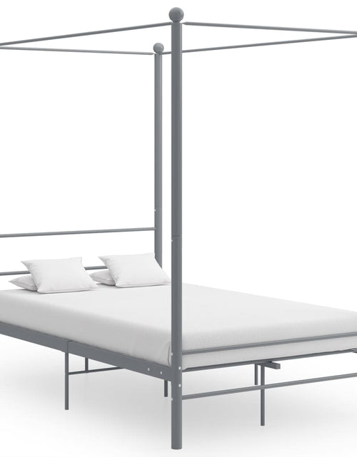 Încărcați imaginea în vizualizatorul Galerie, Cadru de pat cu baldachin, gri, 120x200 cm, metal - Lando
