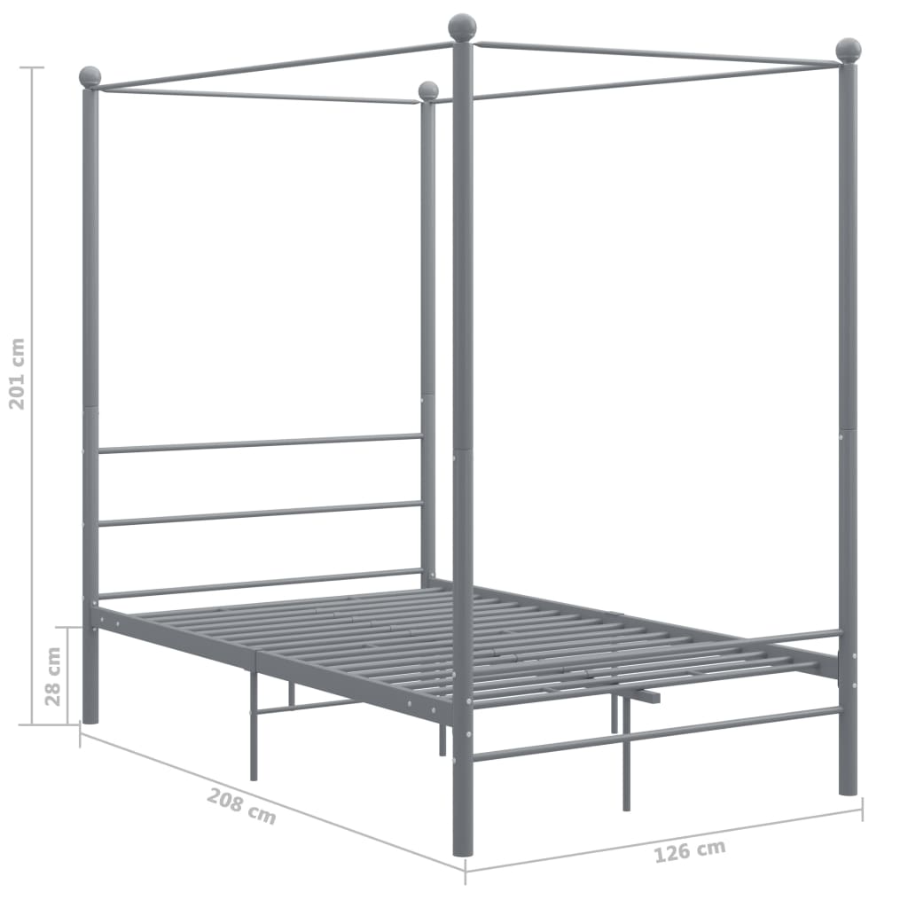 Cadru de pat cu baldachin, gri, 120x200 cm, metal - Lando