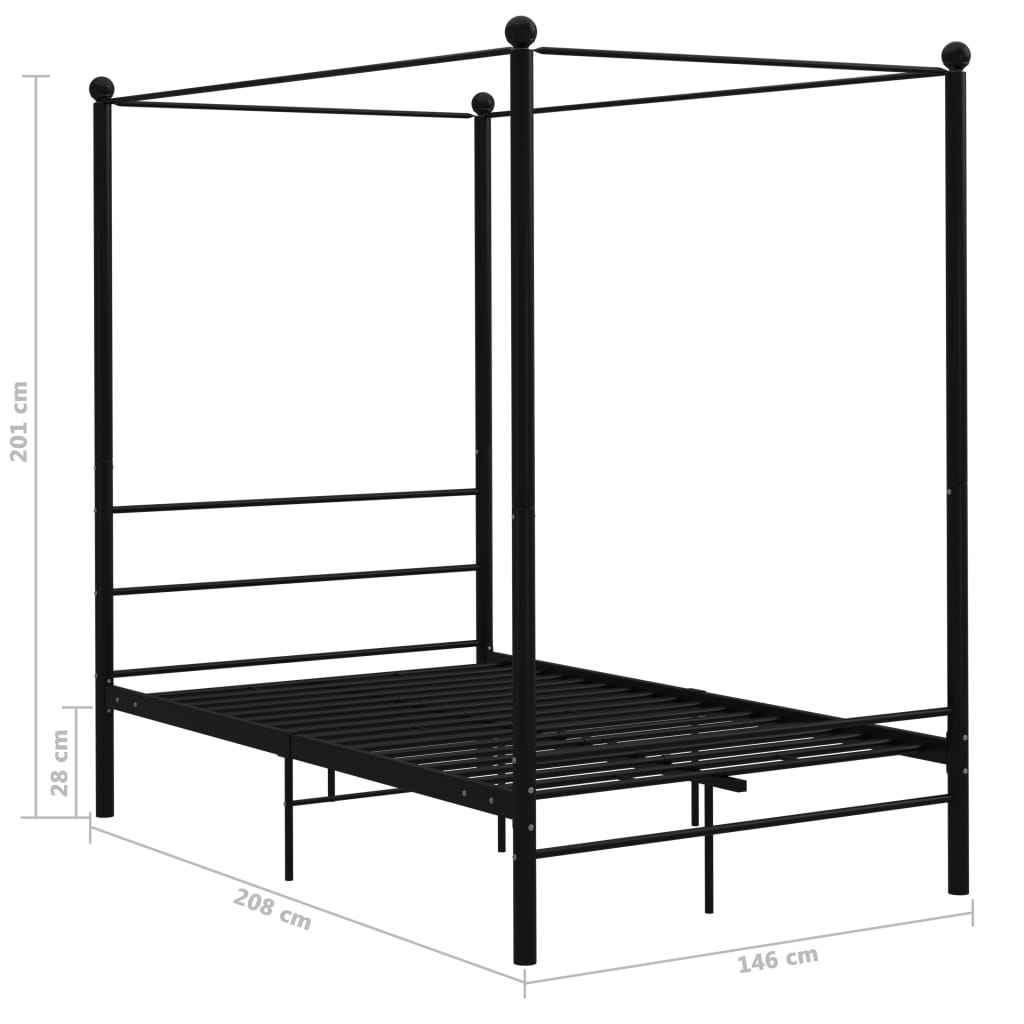 Cadru de pat cu baldachin, negru, 140x200 cm, metal - Lando