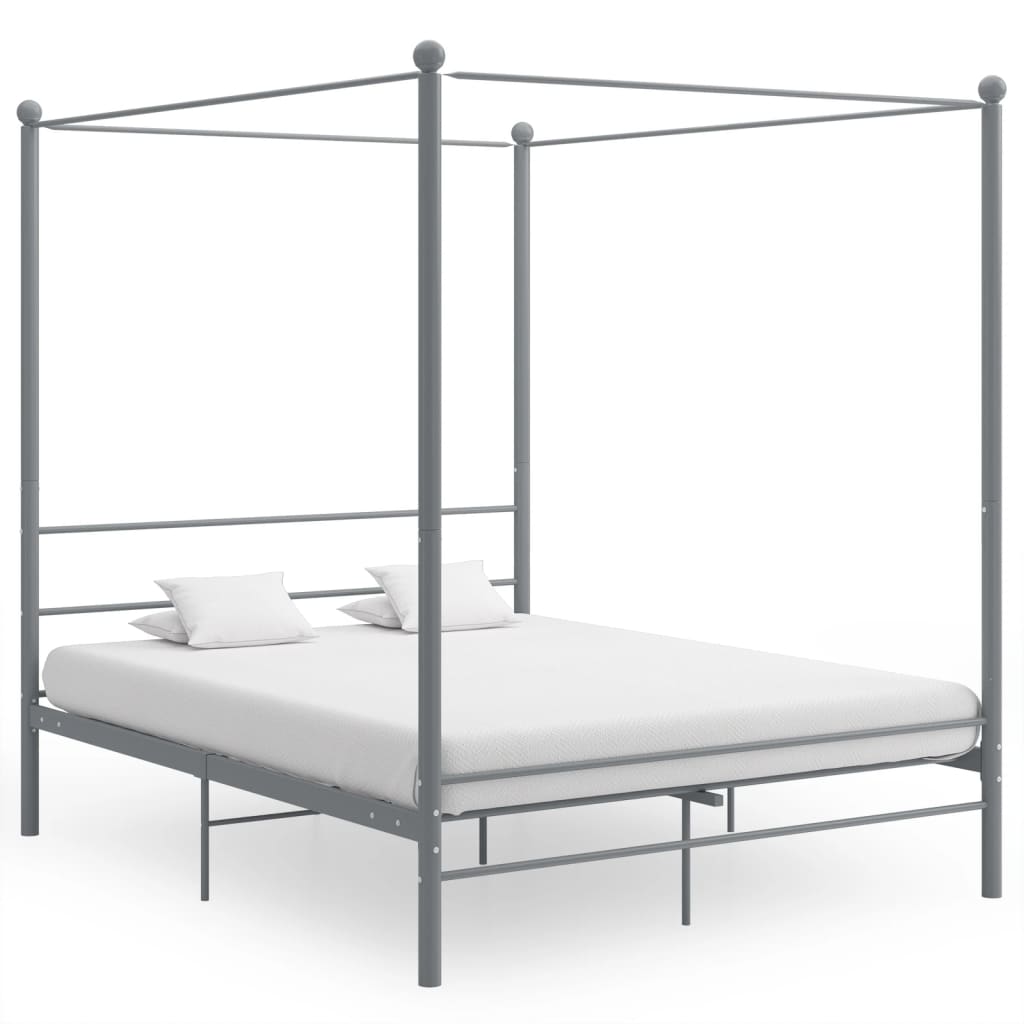 Cadru de pat cu baldachin, gri, 160x200 cm, metal - Lando