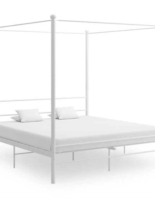 Încărcați imaginea în vizualizatorul Galerie, Cadru de pat cu baldachin, alb, 180x200 cm, metal - Lando
