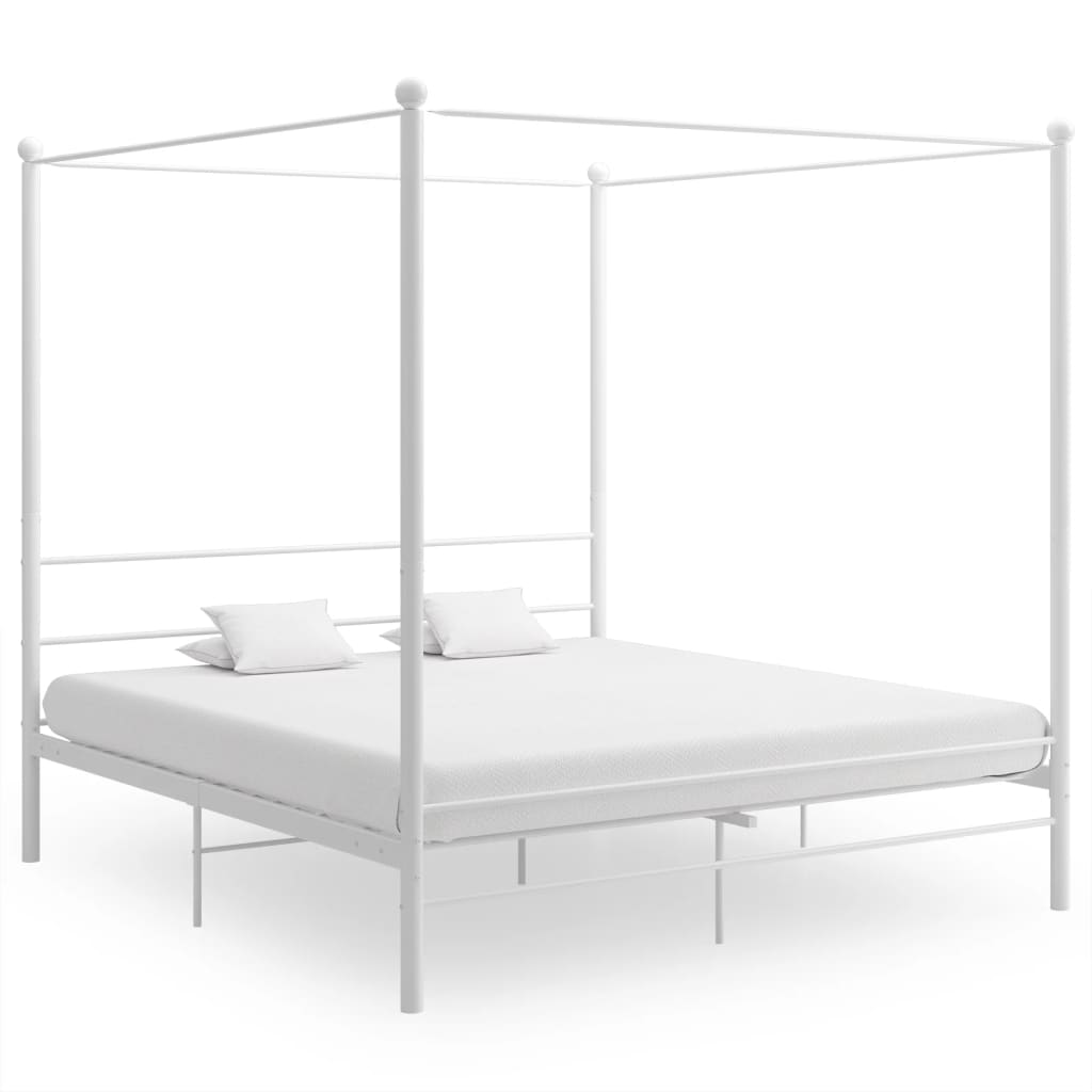 Cadru de pat cu baldachin, alb, 180x200 cm, metal - Lando