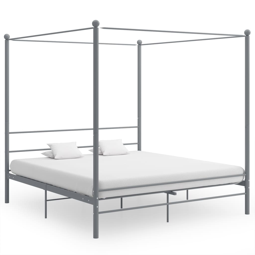 Cadru de pat cu baldachin, gri, 200x200 cm, metal - Lando