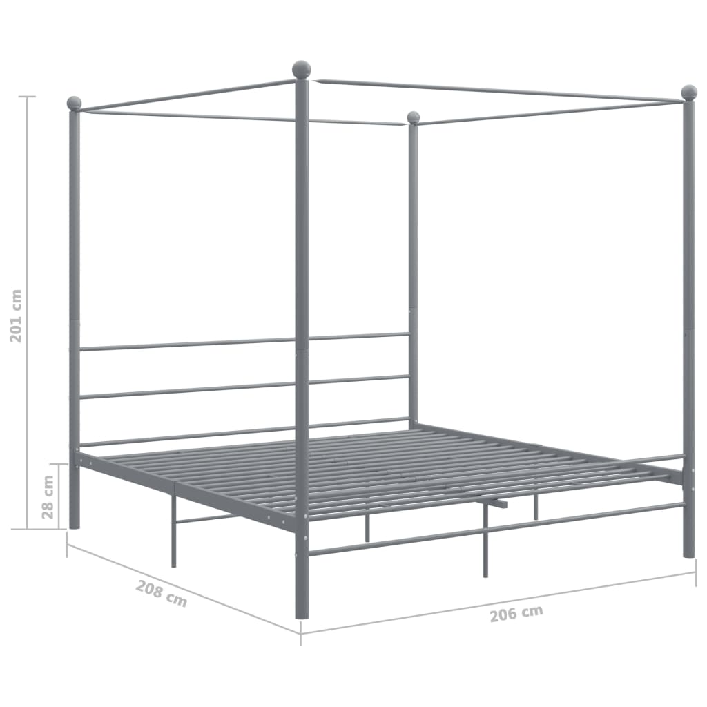 Cadru de pat cu baldachin, gri, 200x200 cm, metal - Lando