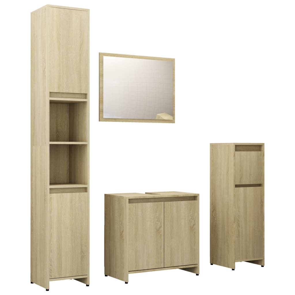 Set mobilier de baie, 4 piese, stejar Sonoma, lemn prelucrat - Lando