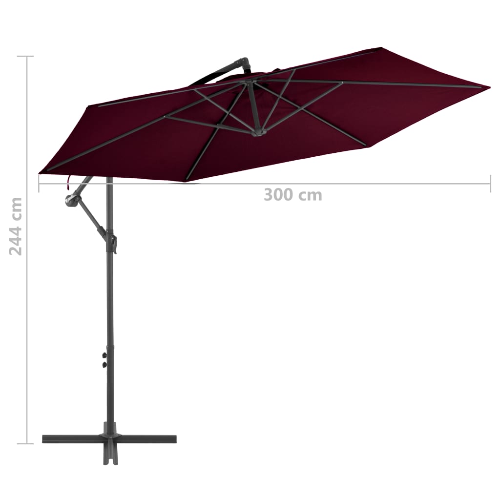 Umbrelă suspendată cu stâlp de aluminiu, roșu bordo, 300 cm Lando - Lando