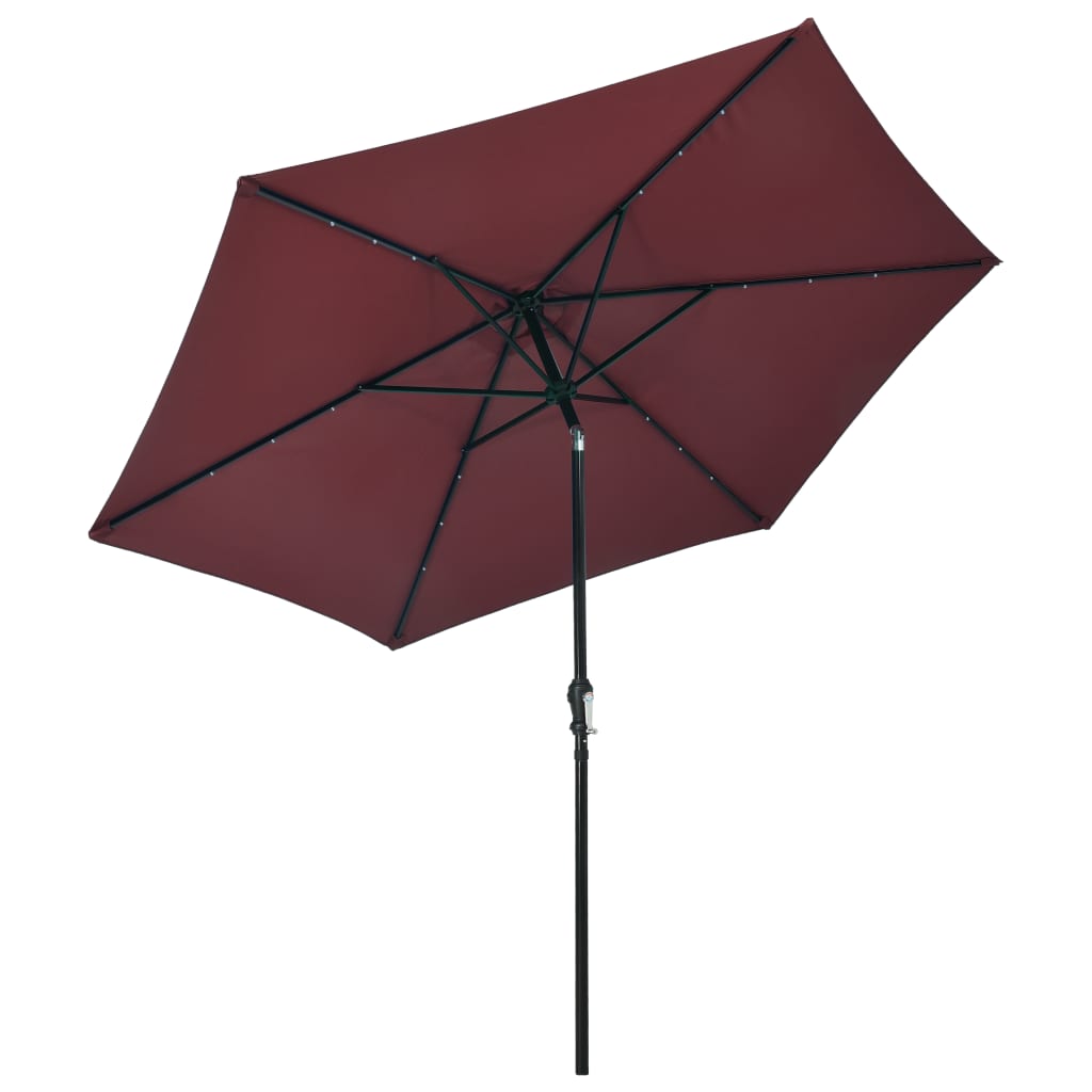 Umbrelă soare exterior, LED-uri stâlp oțel, roșu bordo, 300 cm Lando - Lando