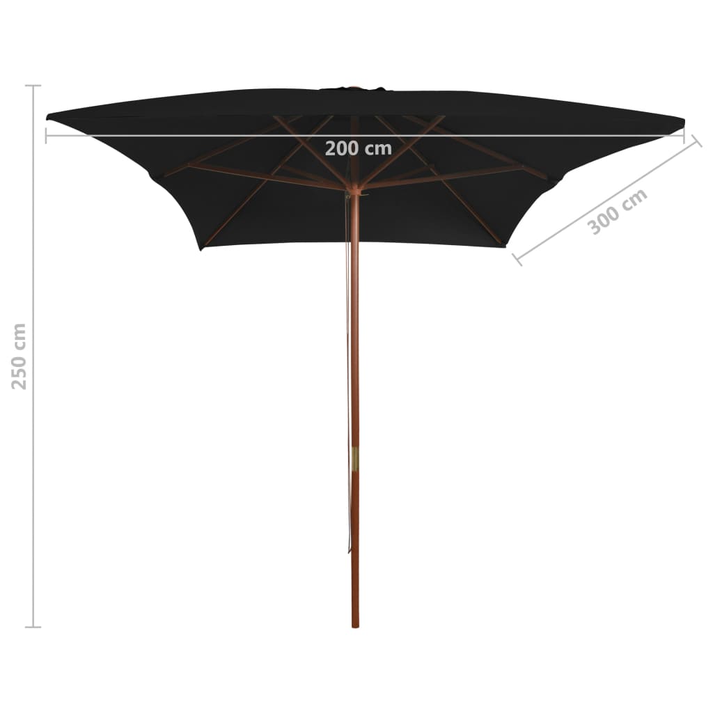 Lando-Umbrelă de soare, exterior, stâlp lemn, negru, 200x300 cm- mobila