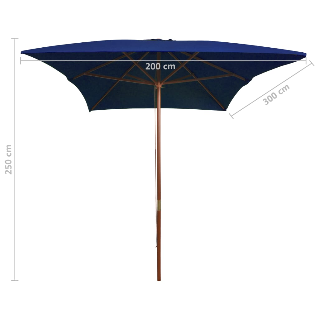 Umbrelă de soare, exterior, stâlp lemn, albastru, 200x300 cm Lando - Lando