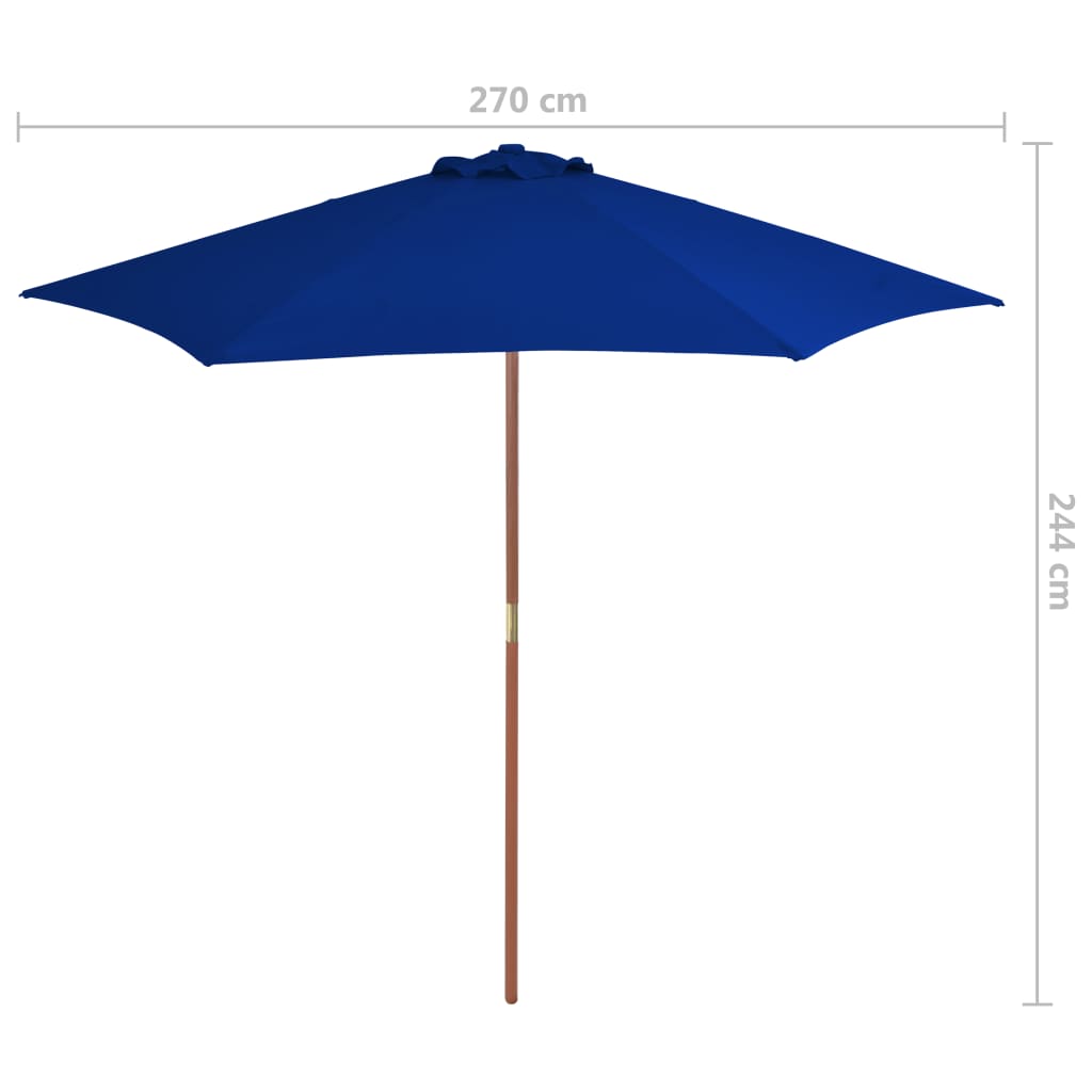 Umbrelă de soare exterior cu stâlp din lemn, albastru, 270 cm Lando - Lando
