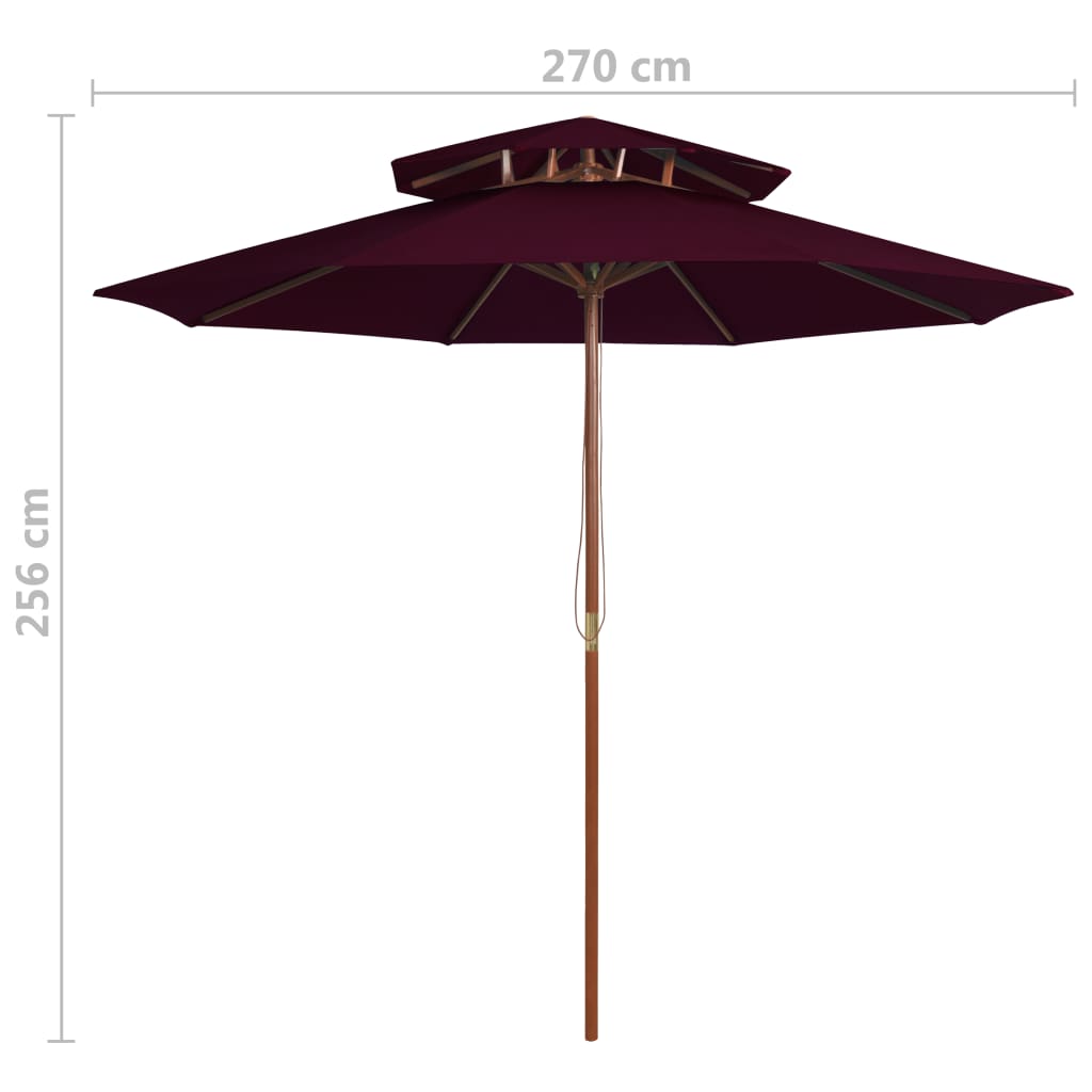 Umbrelă de soare dublă, stâlp din lemn, roșu bordo, 270 cm Lando - Lando