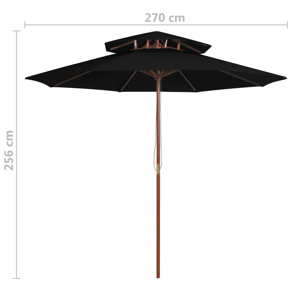 Umbrelă de soare dublă, stâlp din lemn, negru, 270 cm Lando - Lando