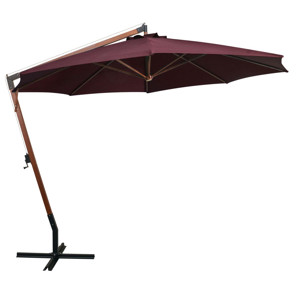 Umbrelă suspendată cu stâlp, roșu bordo, 3,5x2,9 m, lemn brad Lando - Lando