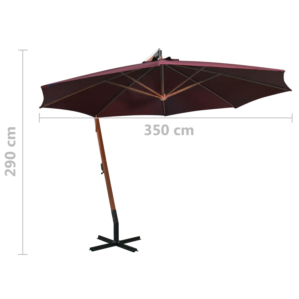 Umbrelă suspendată cu stâlp, roșu bordo, 3,5x2,9 m, lemn brad Lando - Lando