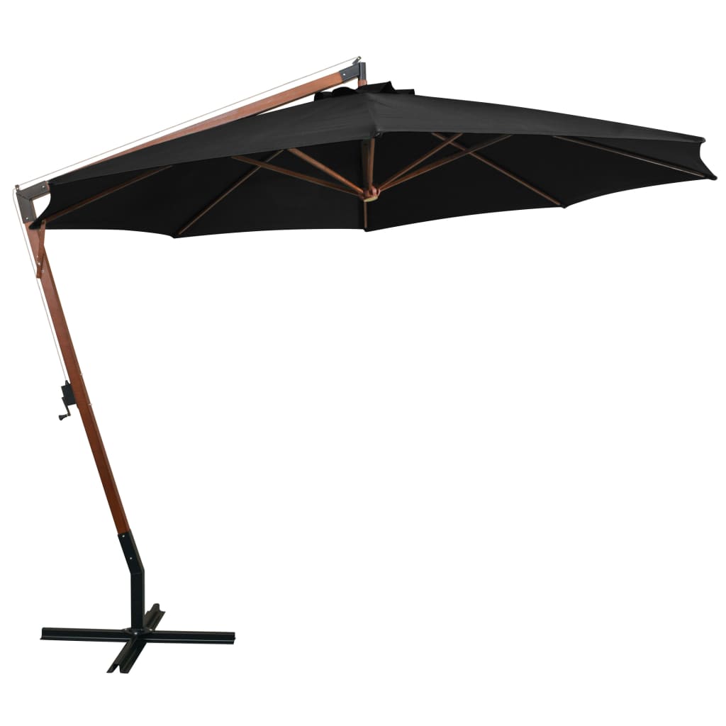 Umbrelă suspendată cu stâlp, negru, 3,5x2,9 m, lemn masiv brad Lando - Lando