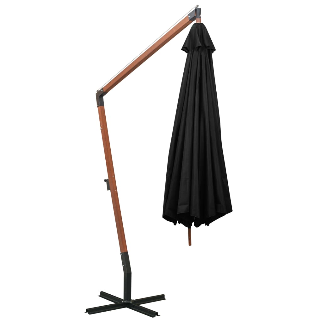 Umbrelă suspendată cu stâlp, negru, 3,5x2,9 m, lemn masiv brad Lando - Lando