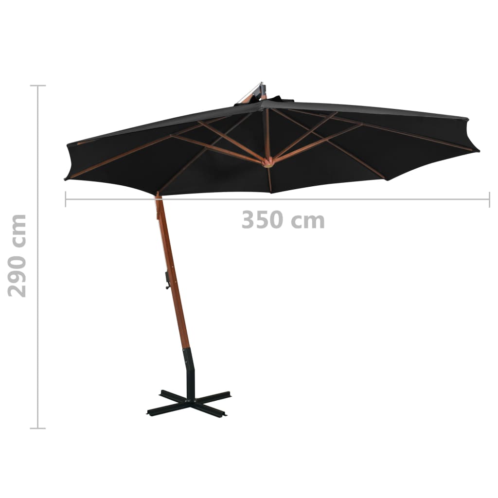 Umbrelă suspendată cu stâlp, negru, 3,5x2,9 m, lemn masiv brad Lando - Lando