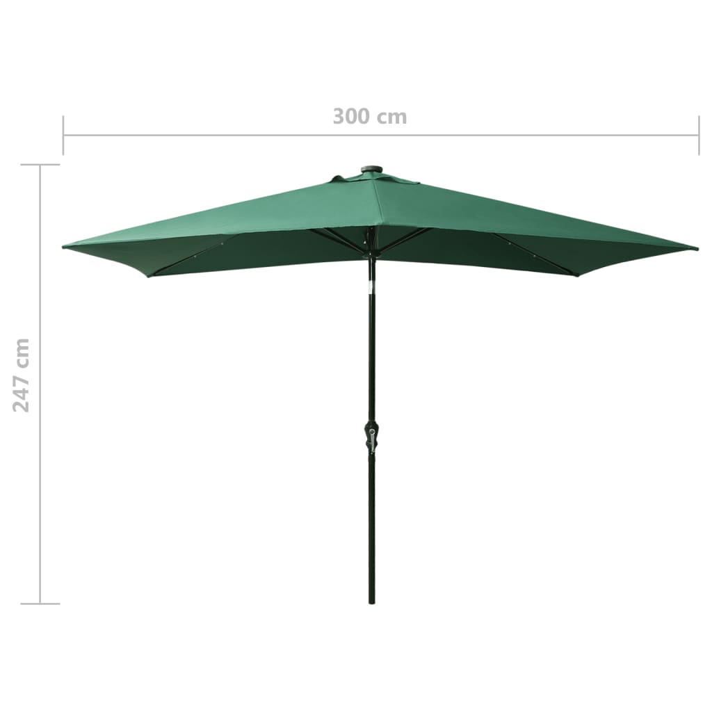 Umbrelă de soare cu stâlp din oțel & LED-uri, verde, 2x3 m Lando - Lando