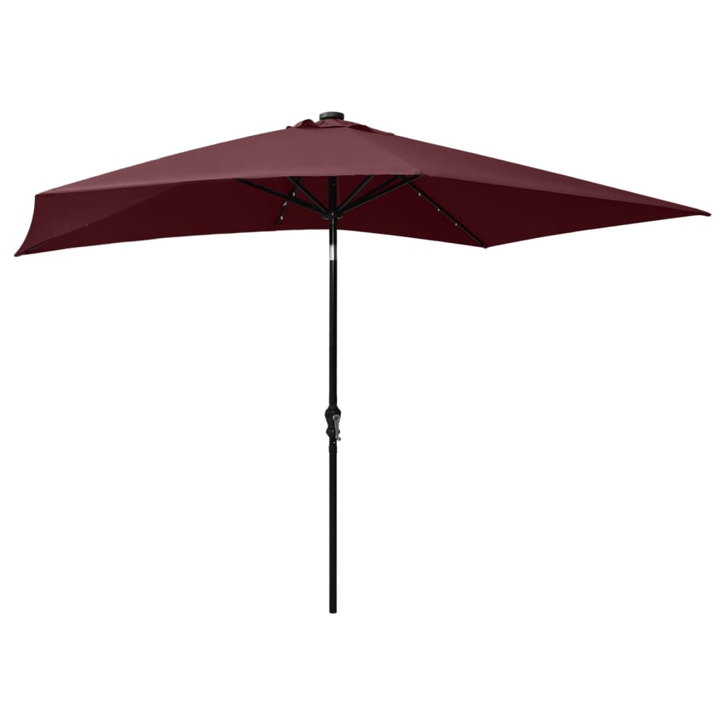 Umbrelă de soare cu stâlp din oțel & LED-uri, roșu bordo, 2x3 m - Lando