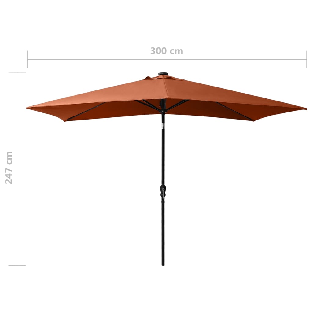 Umbrelă de soare cu LED-uri & stâlp din oțel, cărămiziu, 2x3 m - Lando