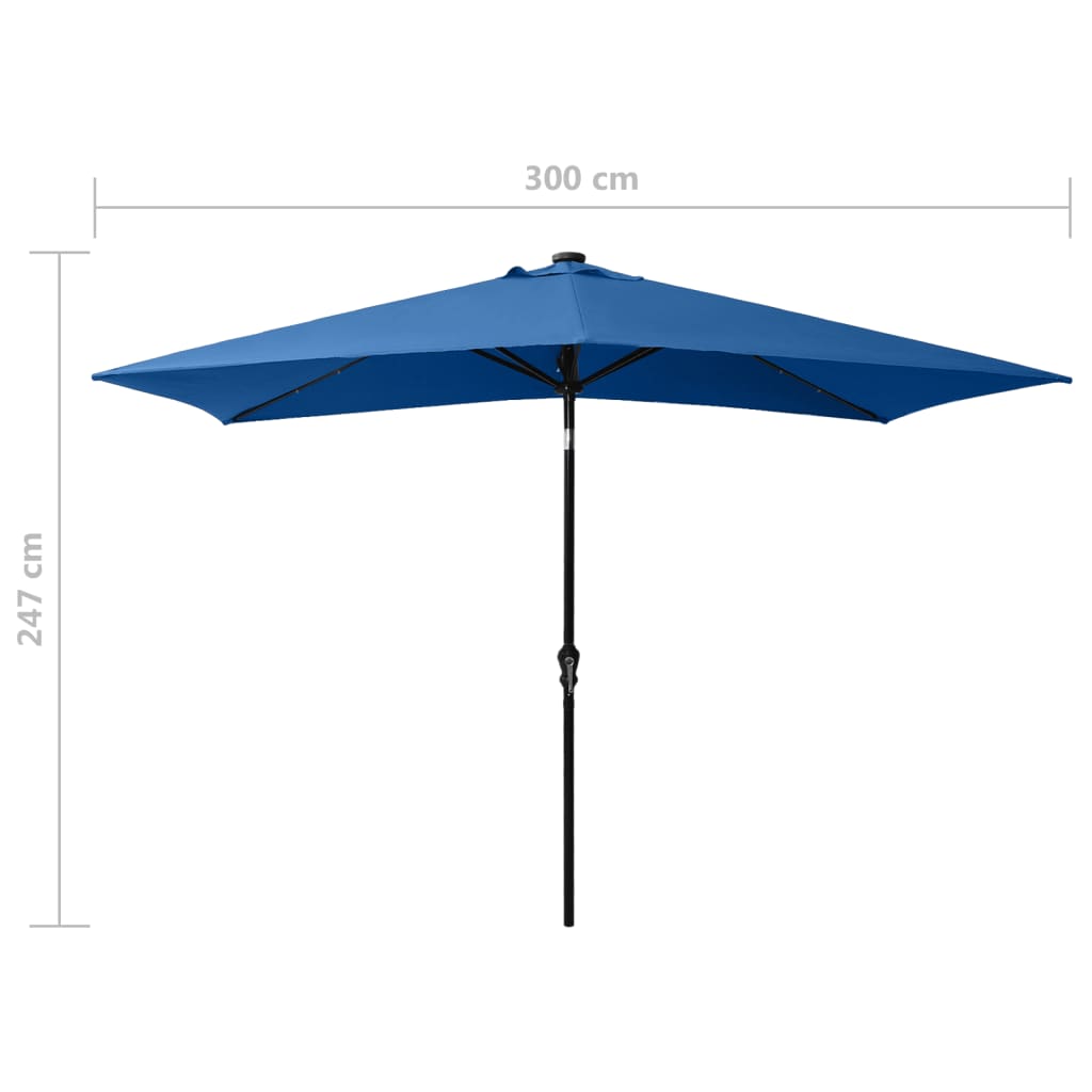 Umbrelă de soare cu stâlp din oțel & LED-uri, albastru, 2x3 m Lando - Lando