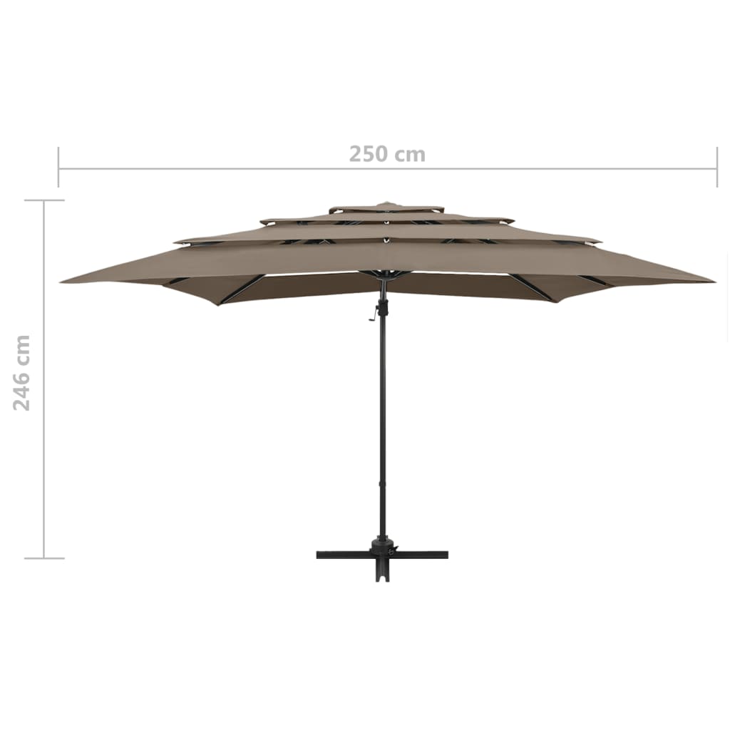 Umbrelă de soare 4 niveluri stâlp aluminiu gri taupe 250x250 cm Lando - Lando