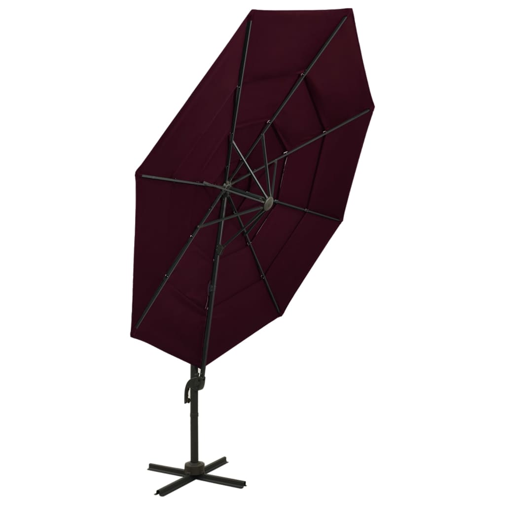 Umbrelă de soare 4 niveluri, stâlp aluminiu, roșu bordo, 3x3 m Lando - Lando