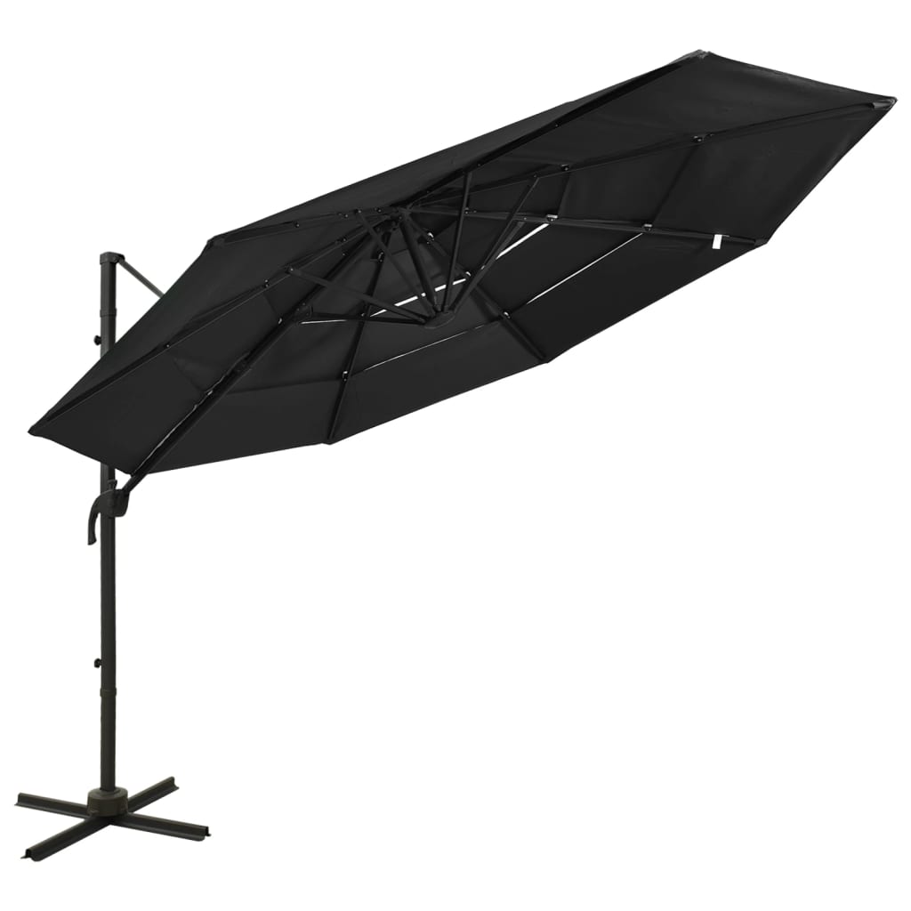 Umbrelă de soare 4 niveluri, stâlp de aluminiu, negru, 3x3 m Lando - Lando