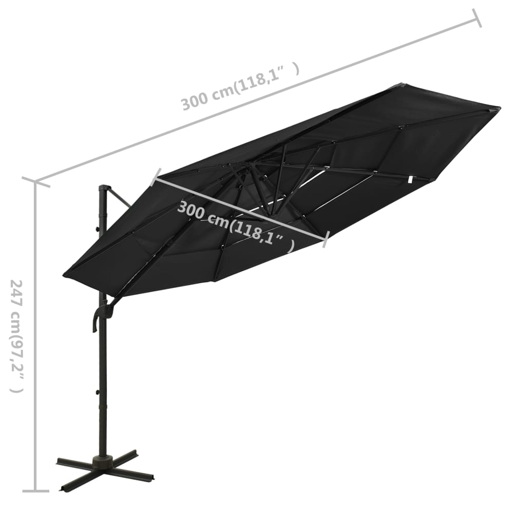 Umbrelă de soare 4 niveluri, stâlp de aluminiu, negru, 3x3 m Lando - Lando