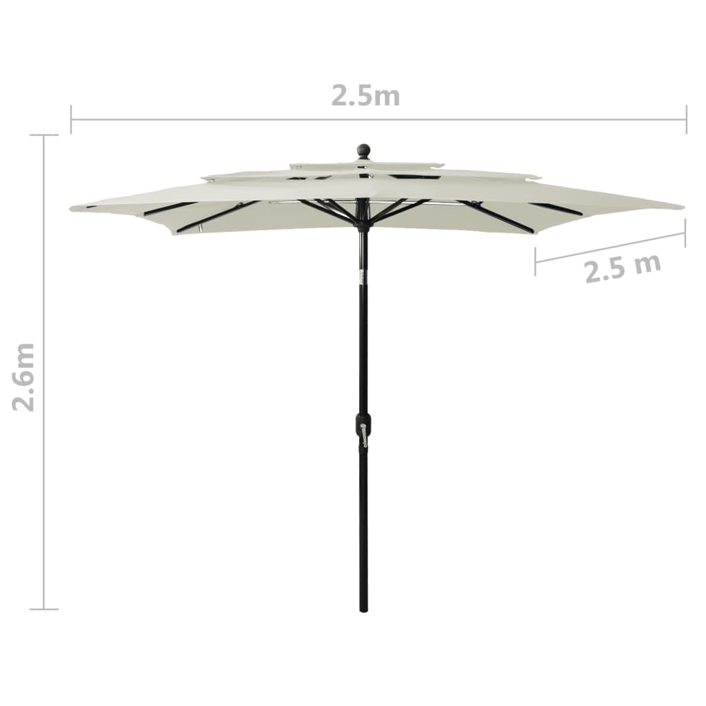 Umbrelă de soare 3 niveluri, stâlp aluminiu, nisipiu, 2,5x2,5 m Lando - Lando