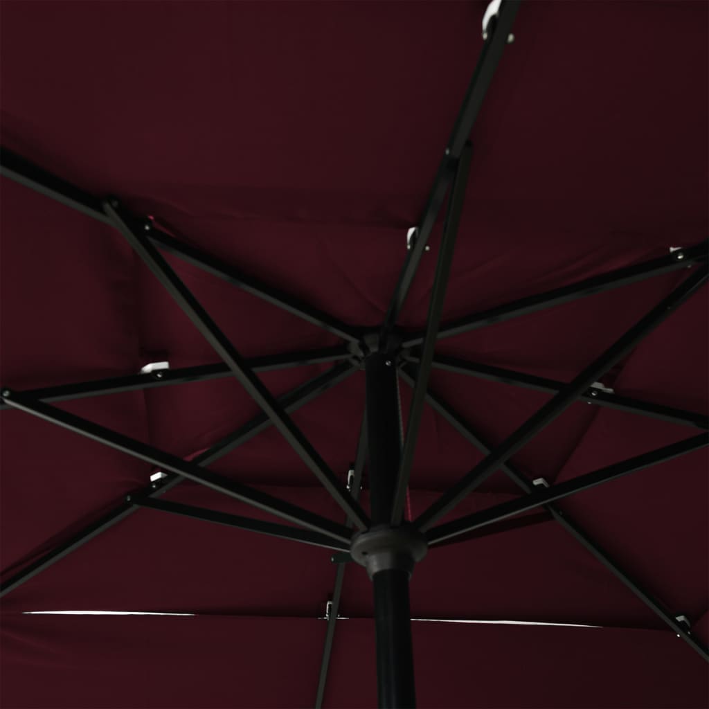 Umbrelă de soare 3 niveluri stâlp aluminiu roșu bordo 2,5x2,5 m Lando - Lando