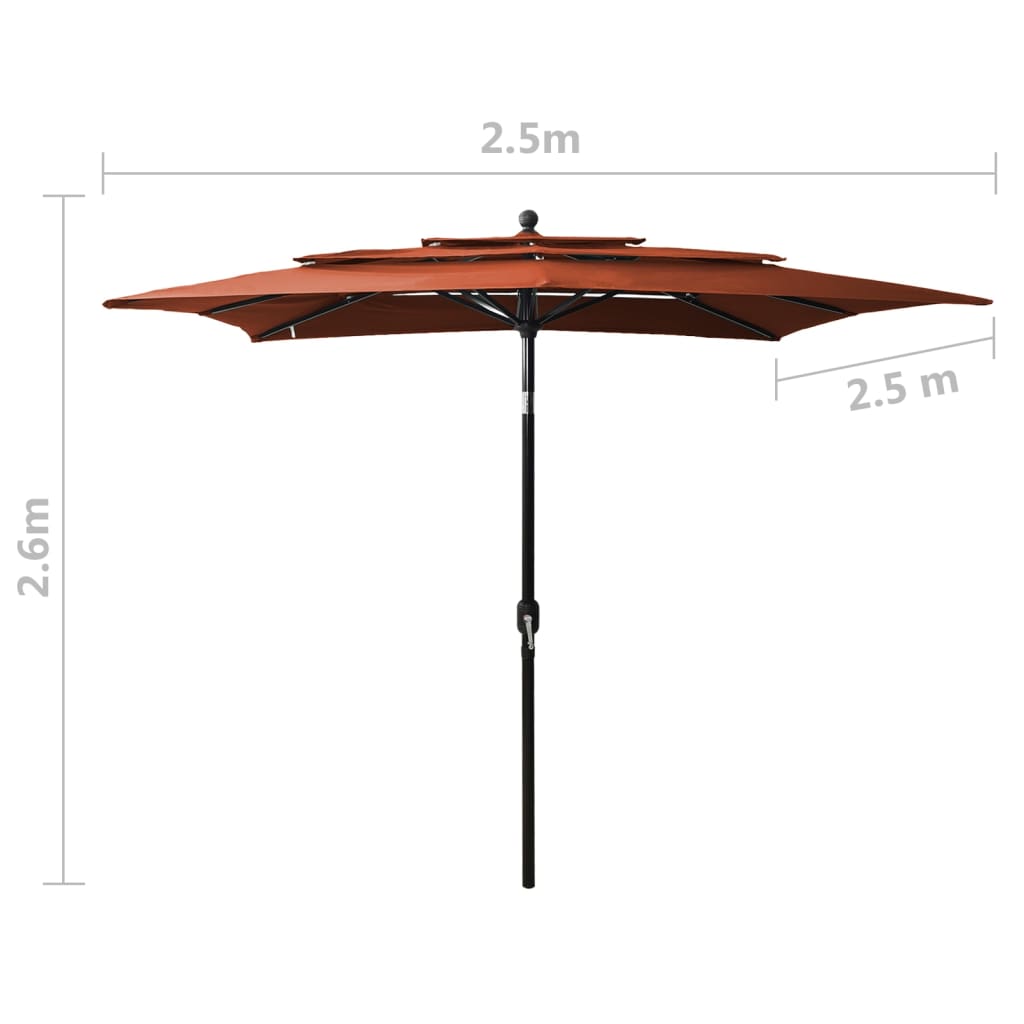 Umbrelă de soare 3 niveluri, stâlp aluminiu cărămiziu 2,5x2,5 m Lando - Lando