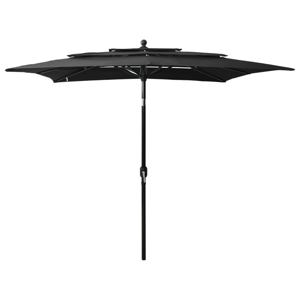 Umbrelă de soare 3 niveluri, stâlp aluminiu, negru, 2,5x2,5 m Lando - Lando